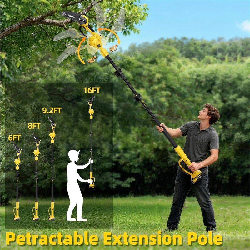 DEHANTOOLS 4-in-1 Electric Pole Saw for Tree Trimming, 6 Inch and 8 Inch Cordless Chainsaw with 2×4.0 Ah Batteries, Mini Chainsaw Cordless with Extension Pole, Battery Powered Pole Chain Saw for Branch Cutter - Image 3
